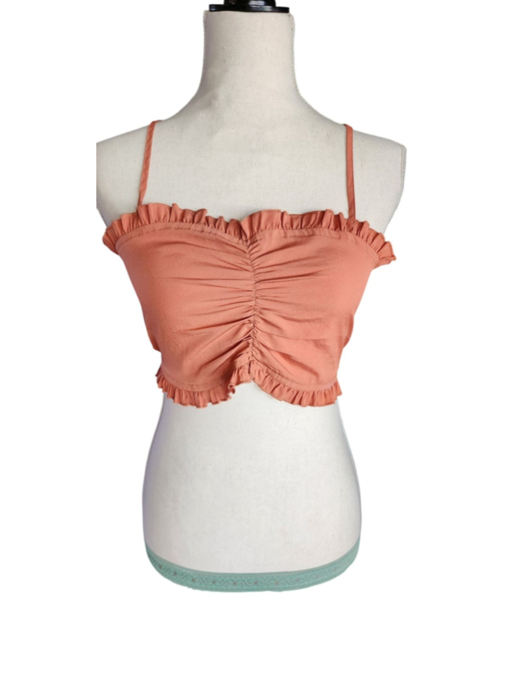 Urban Outfitters Terra Cott Smocked Ruffle Crop Top M NWT Ruched Adjustable